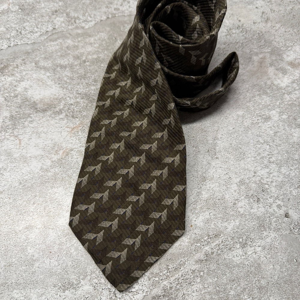 Today's Man Necktie Mens OS‎ Brown Geometric Silk Made in Italy
